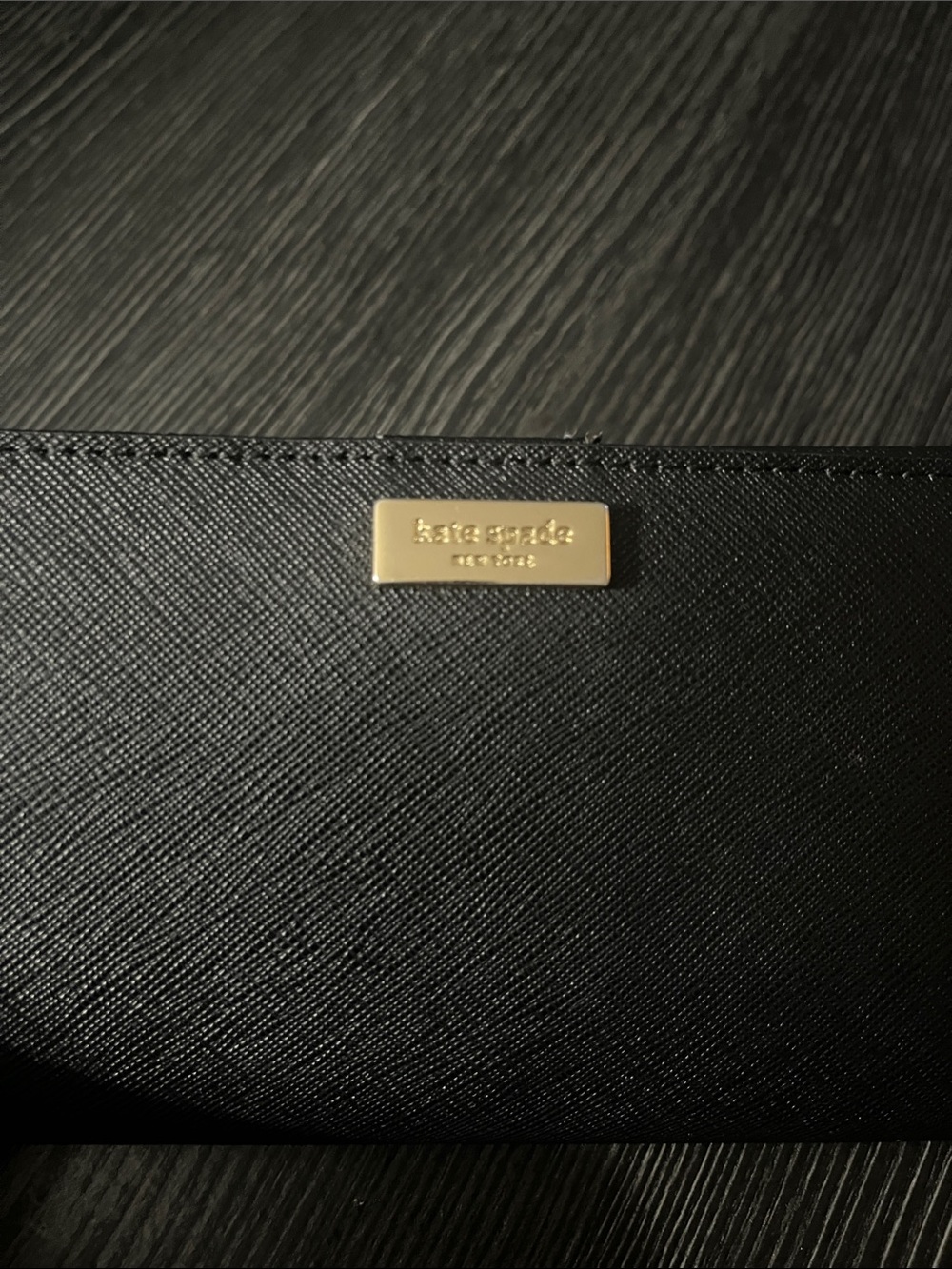 kate spade black wallet with gold plaque